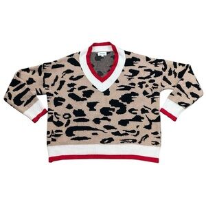 Adora Leopard Print V-neck Pullover Sweater Size Large
